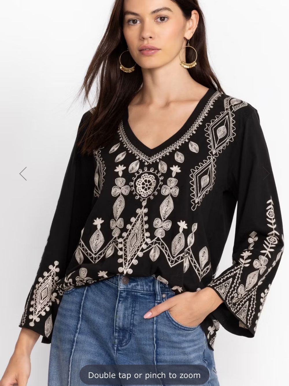Embroidered V-Neck Long Sleeve Top - Burgundy
